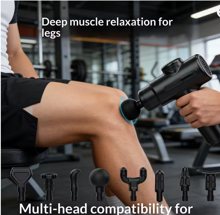 Pistola de Masaje Muscular Profesional con 8 Cabezales - Recargable