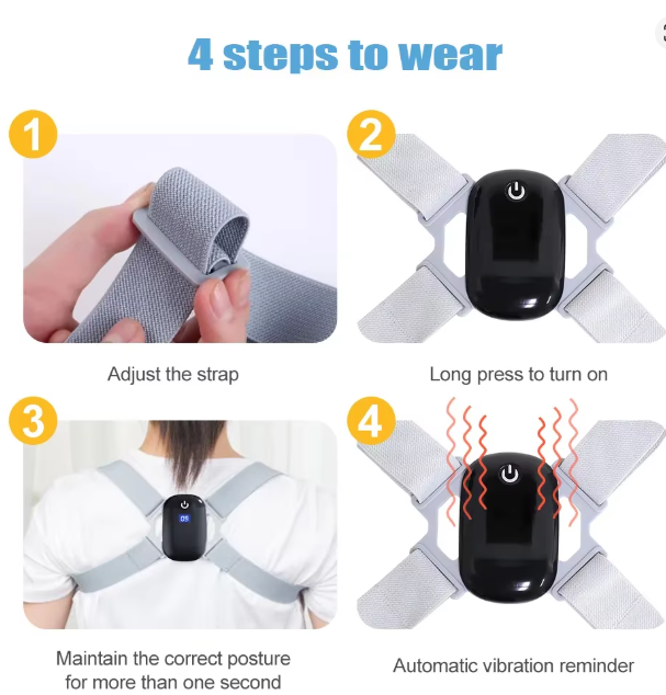 Corrector Inteligente de Postura con Vibración – Sensor Inteligente para Espalda y Hombros