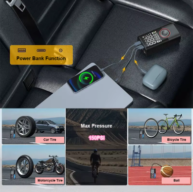 Inflador Inteligente Portátil 150 PSI – Compresor Digital para Coche, Moto y Bicicleta